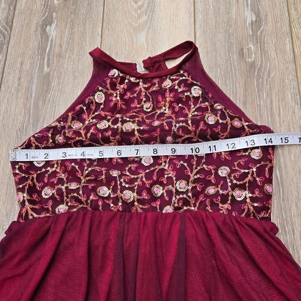 Costume Gallery Burgundy leo with attached skirt with burgundy hair piece xl